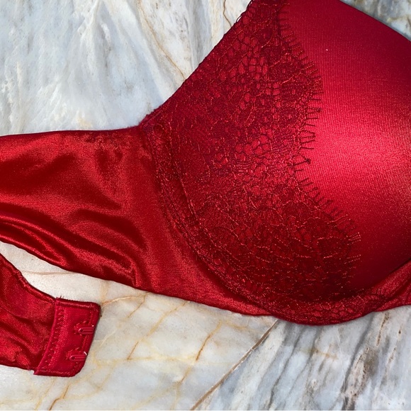 Gorgeous VS Very Sexy Red Push Up Bra 32A Red Eyelash Chantilly lace - Picture 4 of 8